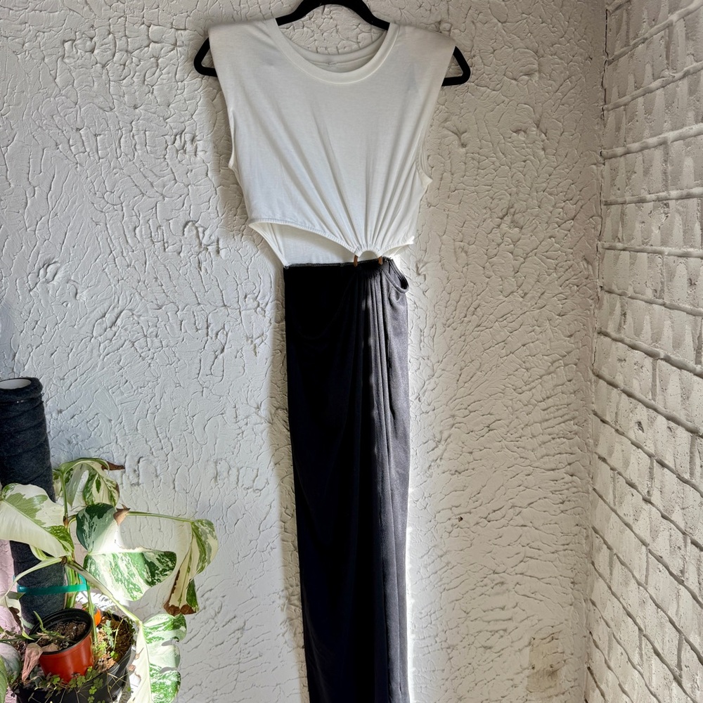 Black and White Cut-Out Dress with asymmetrical Design